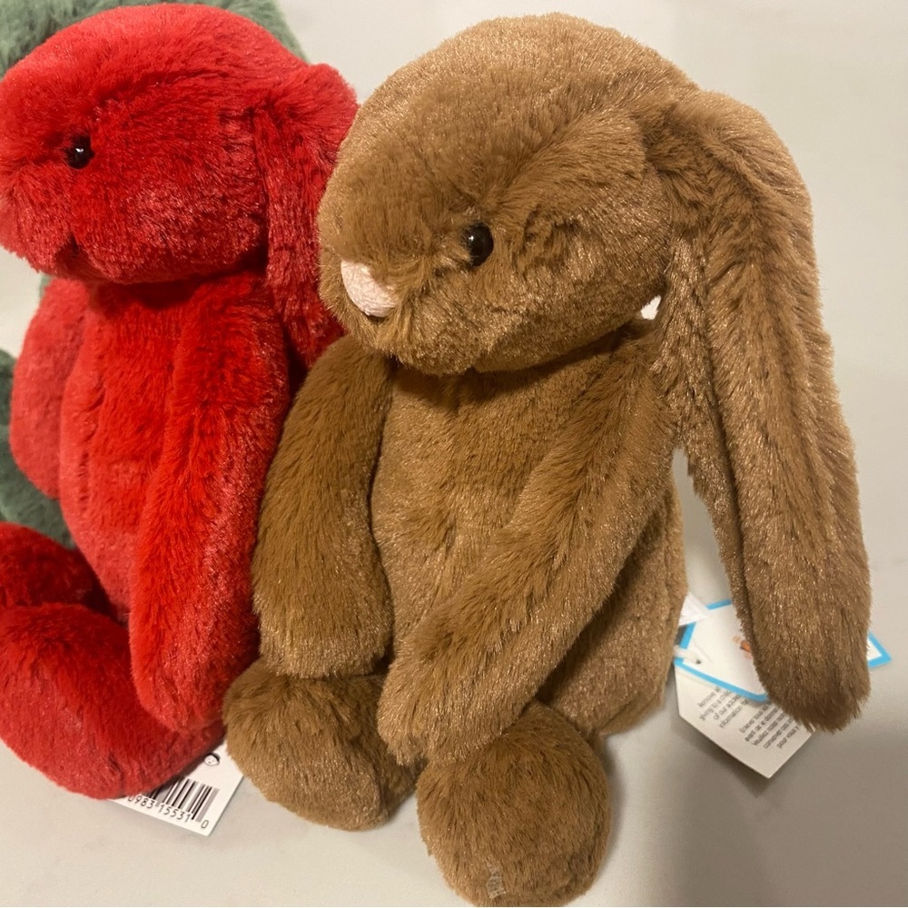 NWT Retired Jellycat Bashful Bunny Holiday Trio - cranberry, nutmeg, and ivy - Picture 10 of 11